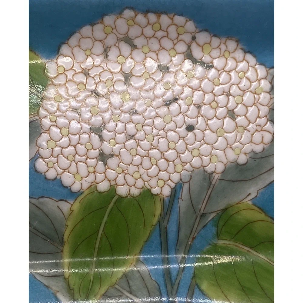 Vintage Hand Painted Hydrangea Trinket Catchall Crazing Soap Dish Small Tray